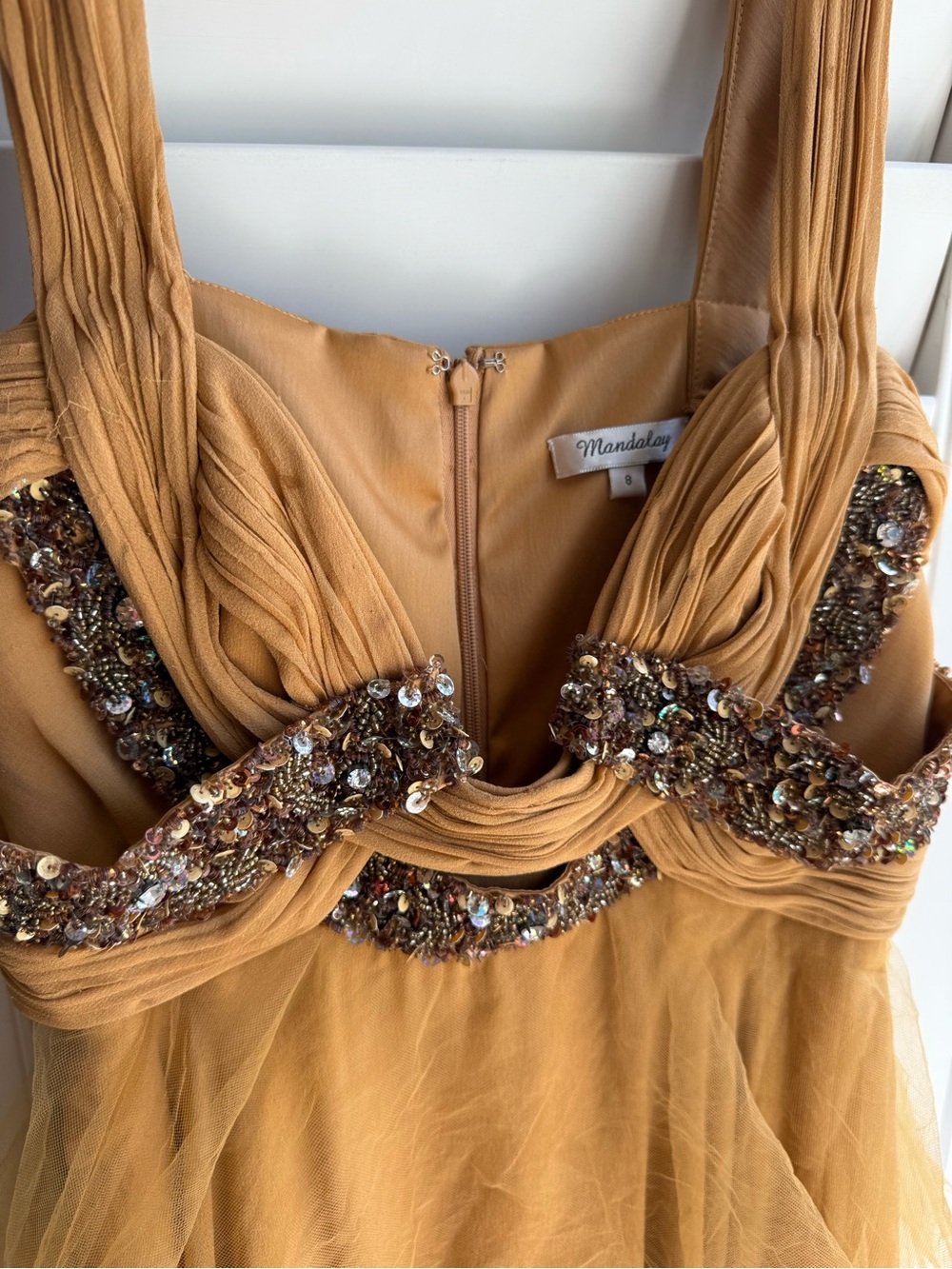 Mandalay Gold Sequin Empire Waist Tulle Party Dress sz 6 - Picture 2 of 9